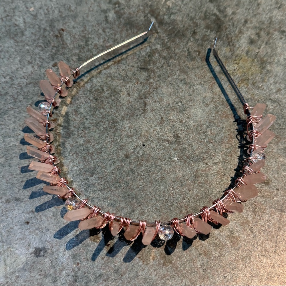 Rose Quartz Wire Wrapped Handmade Tiara Headband (NEW)